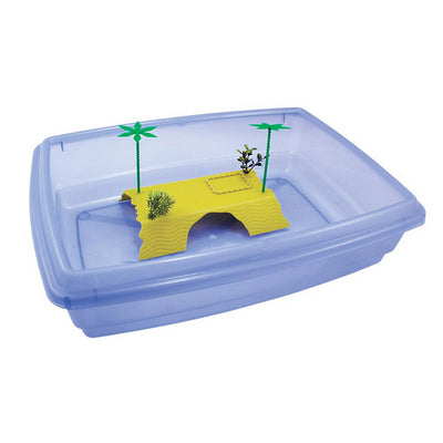 Tartarughiera in plastica con isolotto e palme, 54 x 40 x 14 cm, 22 litri