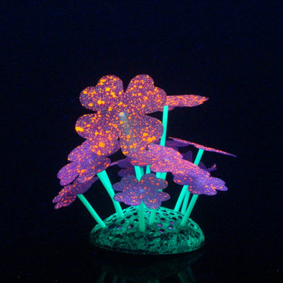 Decorazione acquario pianta trifoglio viola luminosa 8,5 x 9 x 9,5 cm