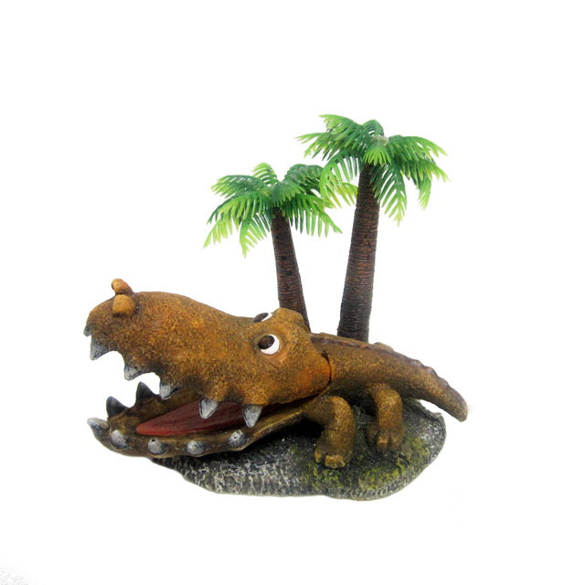 Decorazione coccodrillo con piante integrate per acquario, 13,5 x 10 x 11 cm