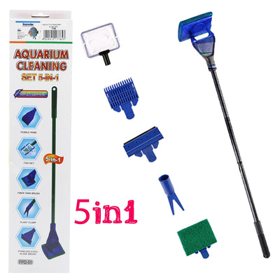 Kit 5in1 raschietto pulizia acquario con 5 testine intercambiabili, lunghezza 70 cm