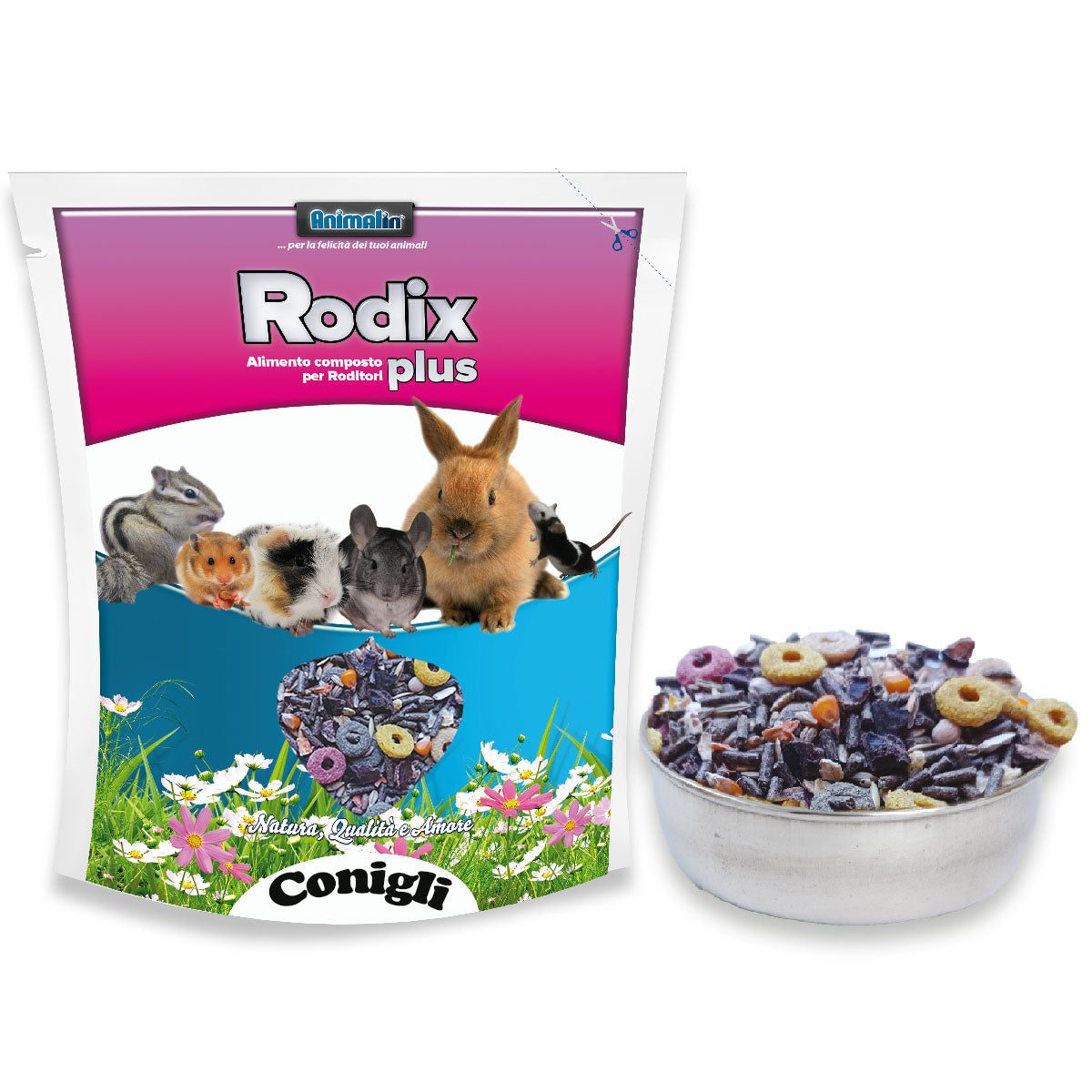 Mangime completo per conigli nani Mix Conigli Plus con pellet, cereali, legumi e verdure disidratate