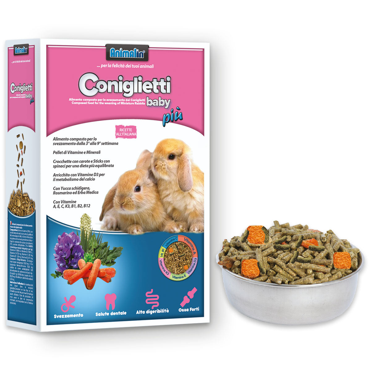Mix Coniglietti Baby Più in pellet e crocchette di verdure, 800 g per lo svezzamento