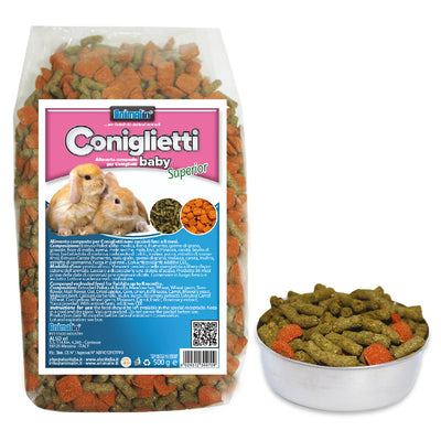 Mix Coniglietti Baby Superior in estrusi pellet e carote, 500 g per coniglietti nani fino a 8 mesi