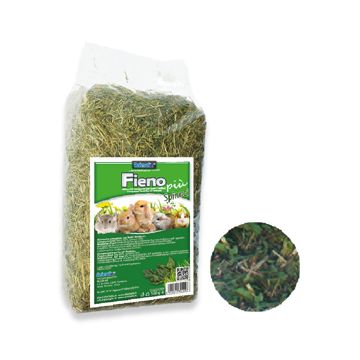 Fieno essiccato naturalmente con spinaci per conigli e roditori, 500 g