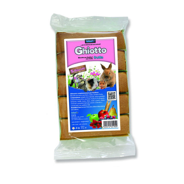 Biscottini Ghiotto per roditori con frutta, confezione da 35 g con 5 biscotti
