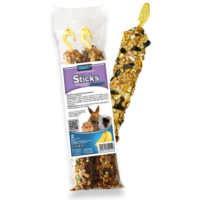 Sticks per roditori al gusto banana con gancio di sospensione, confezione da 115 g