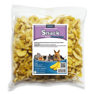 Snack banana chips per roditori naturale, confezione 200 g di banana disidratata