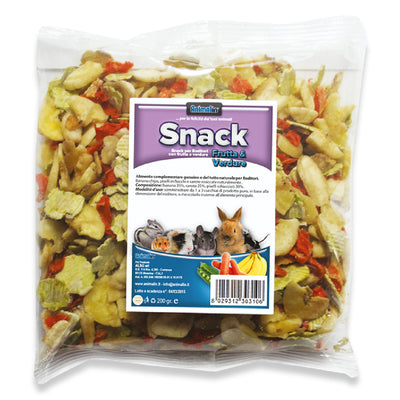 Snack frutta e verdure per roditori, 200 g, con banana chips, carota e piselli essiccati