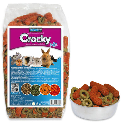 Mangime completo per roditori Mix Crocky con pellet e estrusi di Alfa-Alfa, Carote e Bastoncini