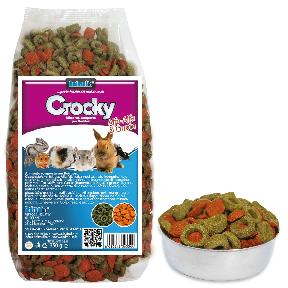 Mangime in estrusi per roditori Mix Crocky Alfa-Alfa e Carota 350 g