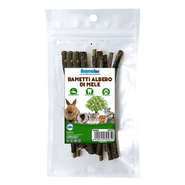 Rametti albero di mele da masticare per roditori, 10 pezzi, lunghezza 13 cm, diametro 5-12 mm
