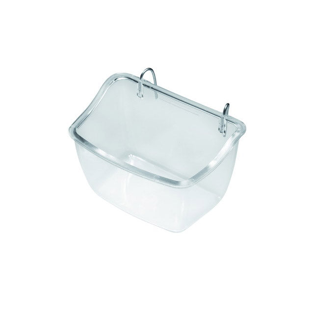 Mangiatoia trasparente per lori con ganci metallici in plastica resistente