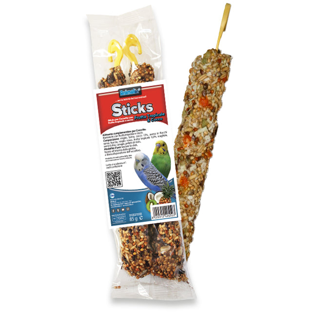 Sticks bastoncini per cocorite frutta tropicale e cocco 85 g con gancio di appensione