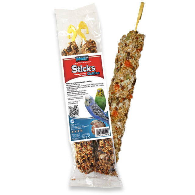 Sticks bastoncini per cocorite con guscio d'ostrica da 85 g con gancio di sospensione