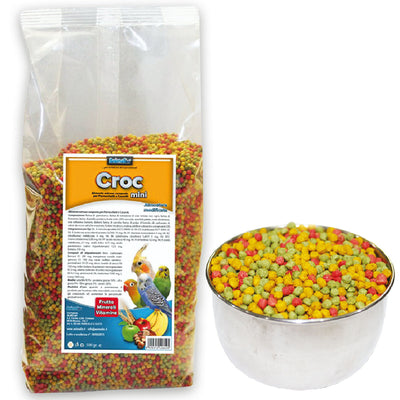 Mangime estruso mini per pappagalli e cocorite, granuli da 500 g con frutta naturale