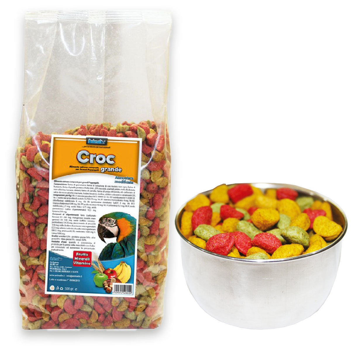 Alimento estruso per pappagalli grandi in granuli con frutta e cereali selezionati