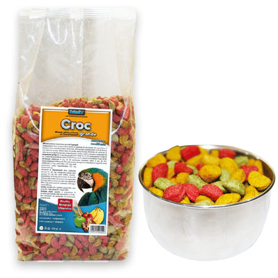 Alimento estruso per pappagalli grandi in granuli con frutta e cereali selezionati