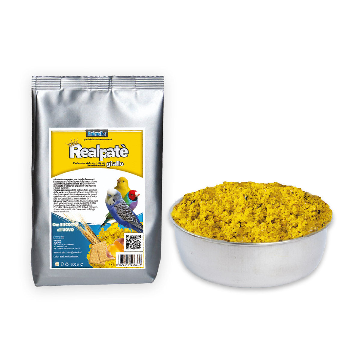 Patè Giallo Pastoncino Morbido per Uccelli Granivori, alimento completo in confezione
