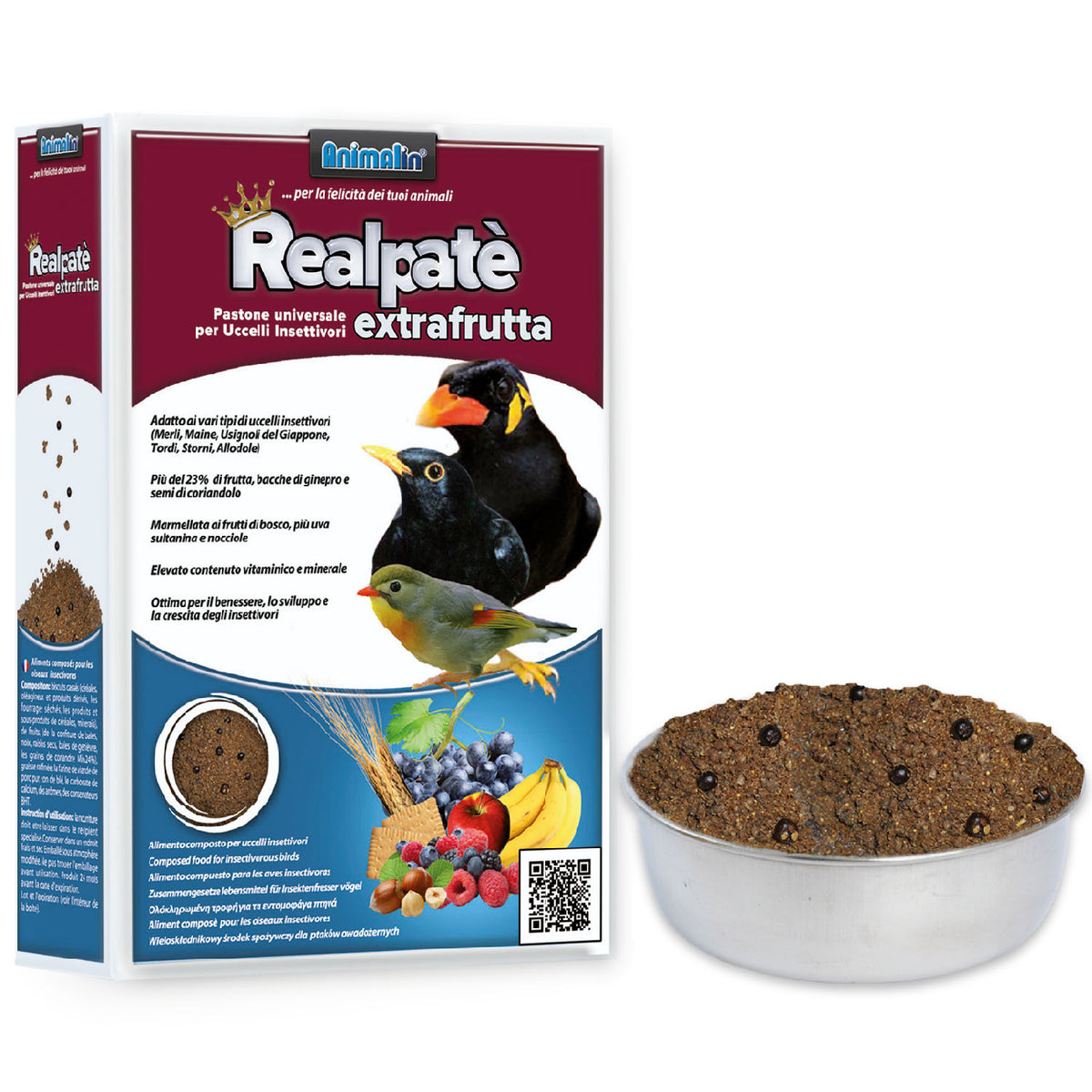 Pastone extrafrutta per uccelli insettivori e frugivori, 850 g, con frutta e cereali