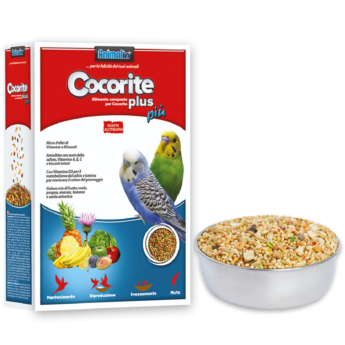 Mix Cocorite Plus per uccelli, alimento completo con cereali e semi condizionati, 1 kg