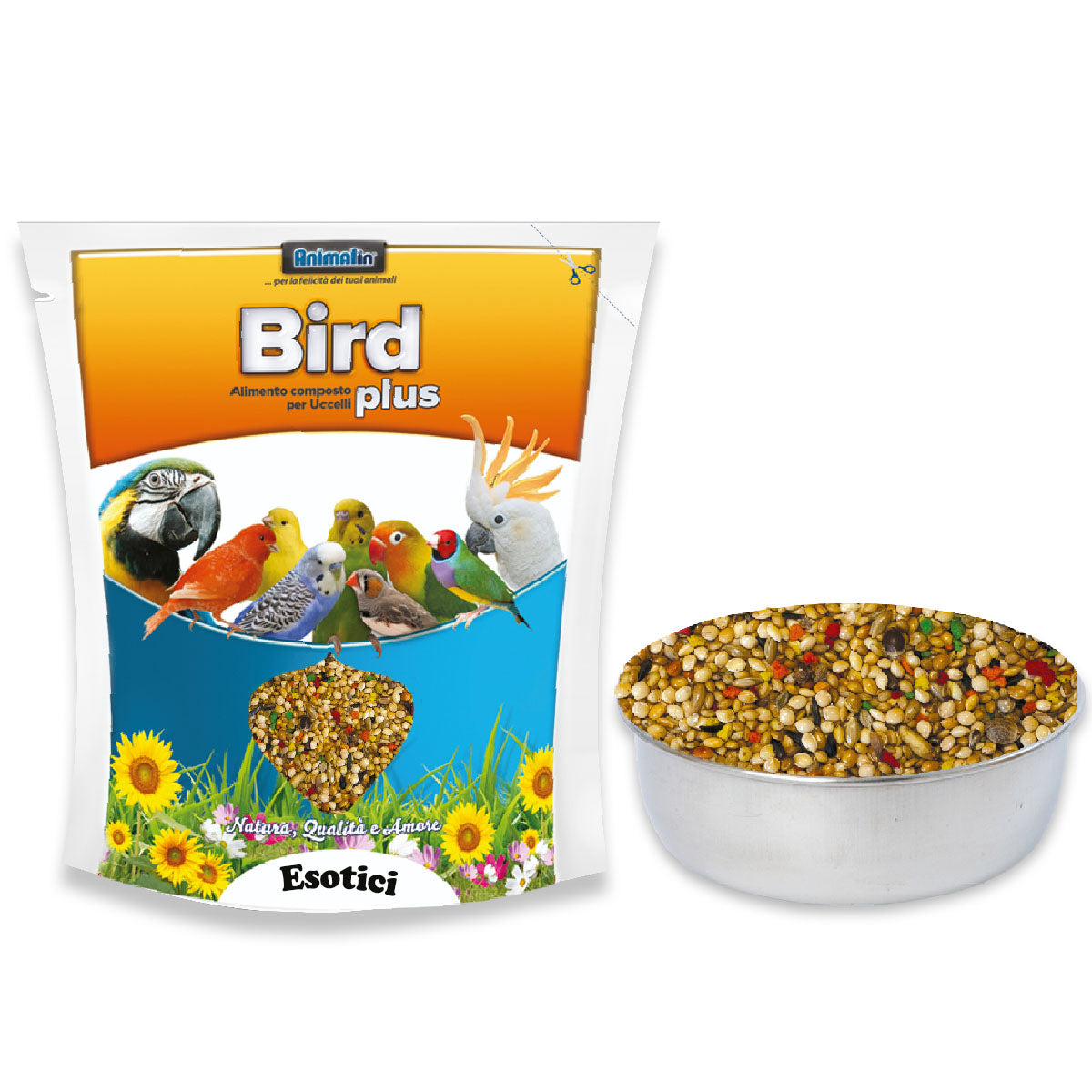 Mix Esotici Plus alimento composto per uccelli esotici con semi di miglio, panico e canapa