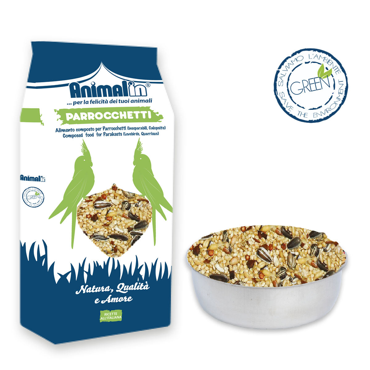 Mangime mix per parrocchetti in granuli con cereali e semi selezionati in confezione atmosfera protettiva