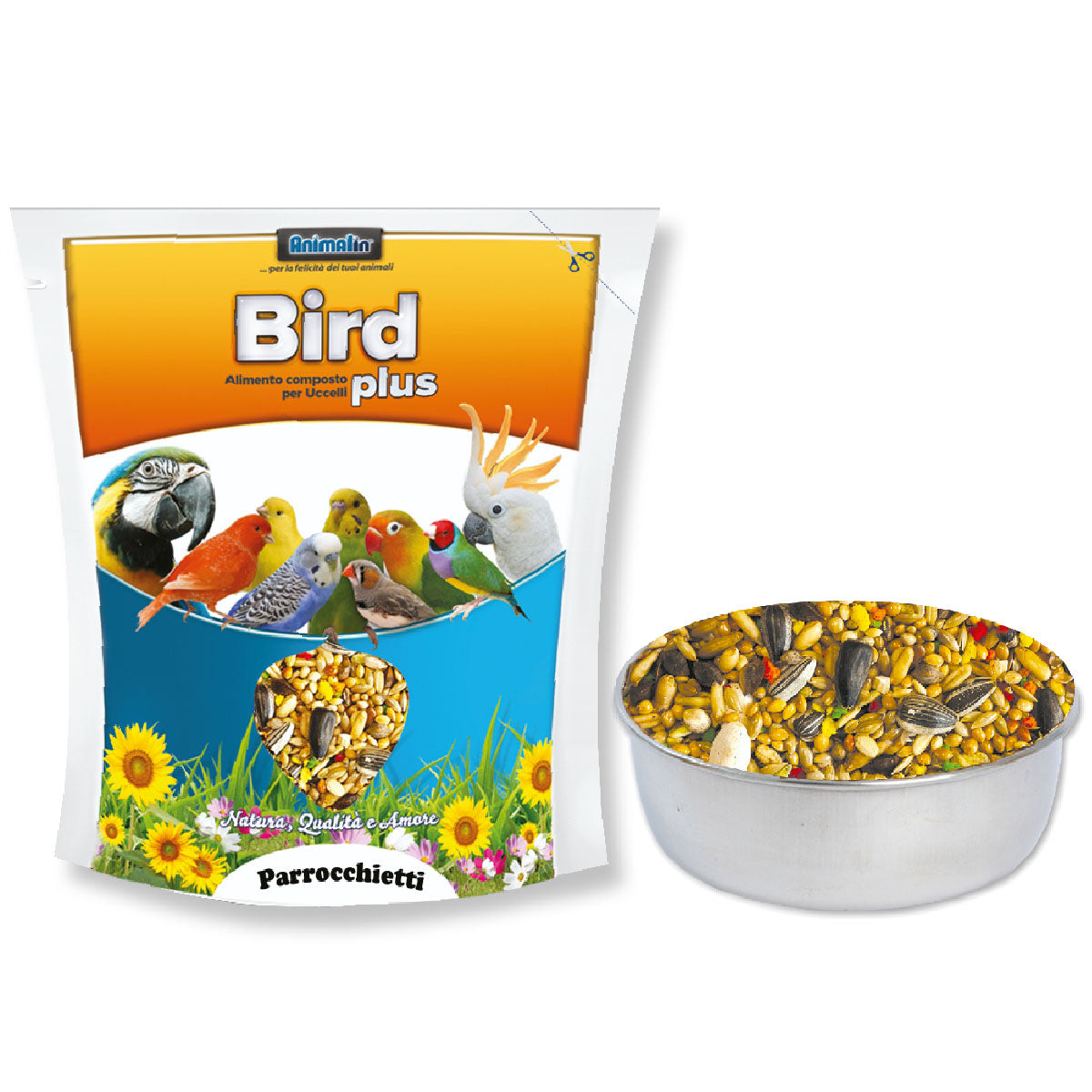 Mix per parrocchetti plus con miglio, girasole e semi naturali, alimento completo bilanciato
