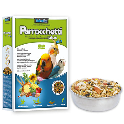 Mangime per parrocchetti con mix di semi, cereali e micropellet, confezione da 800 g