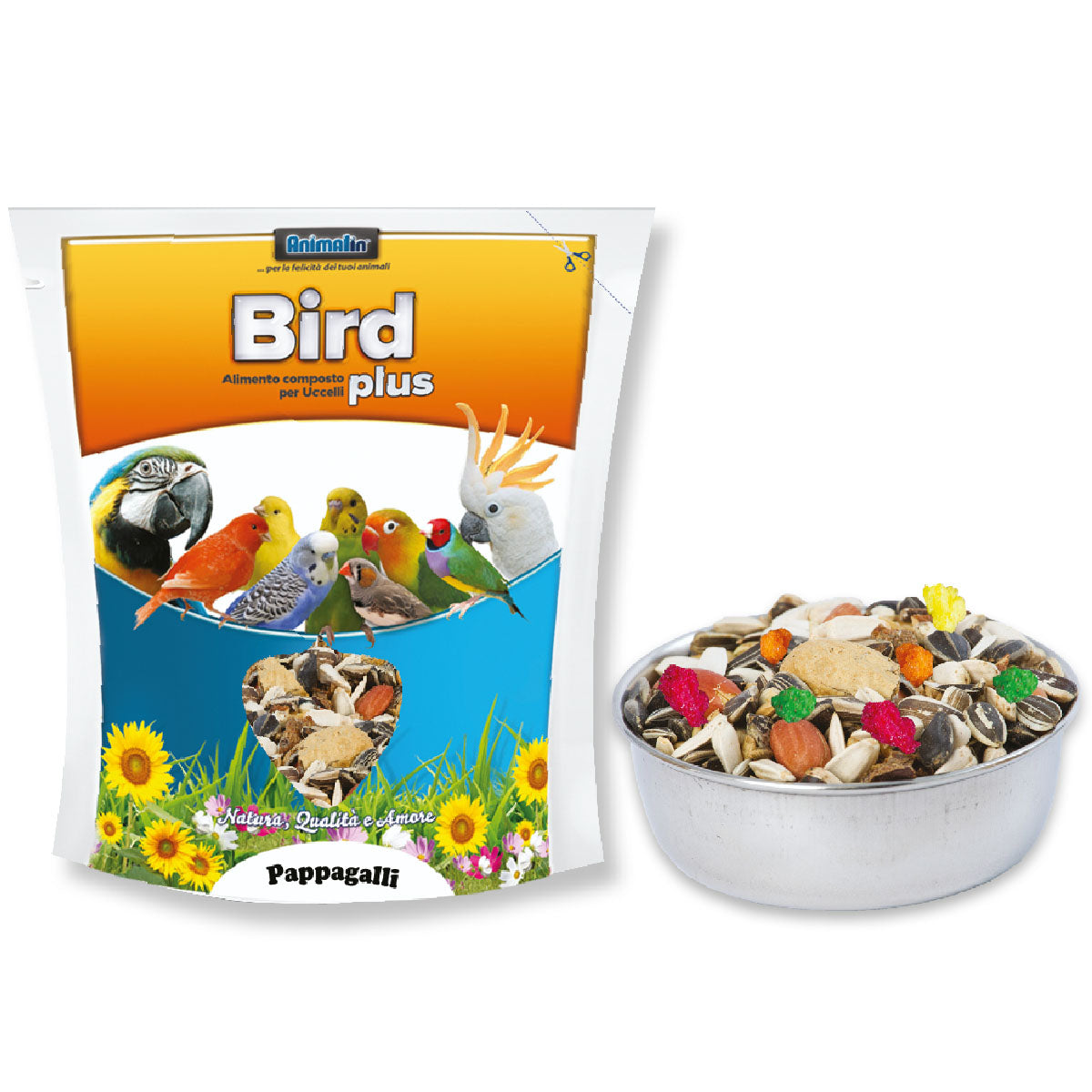 Mangime Mix Pappagalli Plus in semi e cereali per pappagalli di grossa taglia in confezione atmosfera protettiva