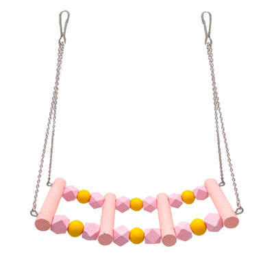 Passerella colorata Pinki per uccelli e roditori, 19x16 cm, con gradini vivaci per arrampicate e gioco