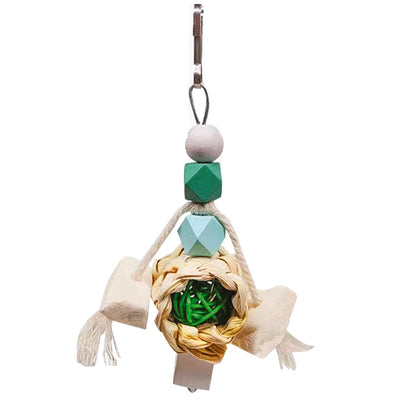 Gioco per uccelli con corda naturale, rattan intrecciato e ossi di seppia, 13 cm