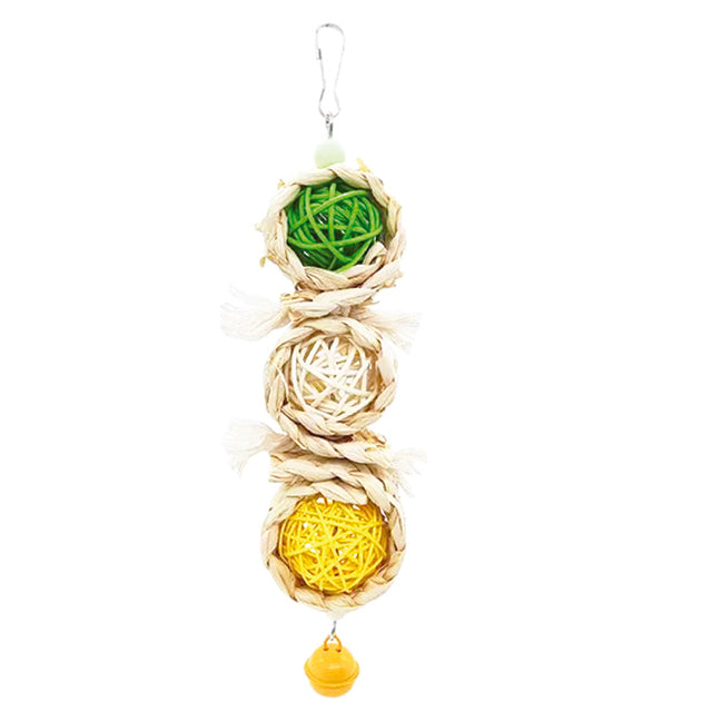 Gioco per uccelli in rafia e rattan con campanella, lunghezza 20 cm