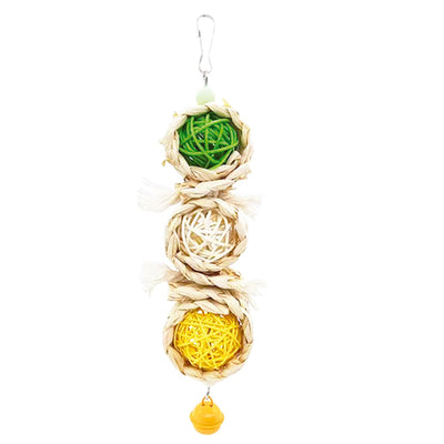 Gioco per uccelli in rafia e rattan con campanella, lunghezza 20 cm