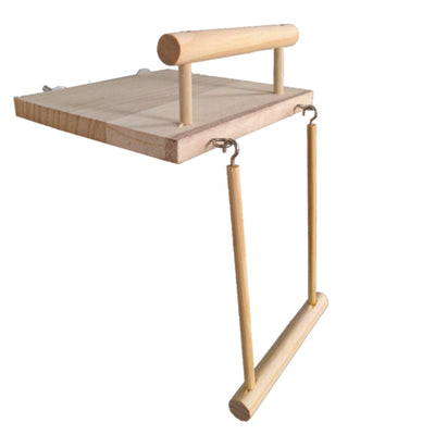 Palestrina con altalena in legno per uccelli piccoli, 13 x 14 cm, con trampolino di lancio e ganci in metallo
