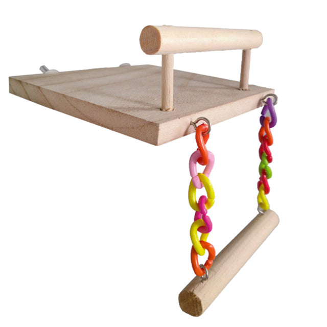 Gioco palestrina per uccelli con altalena colorata, trampolino e ganci in metallo, 13 x 14 cm
