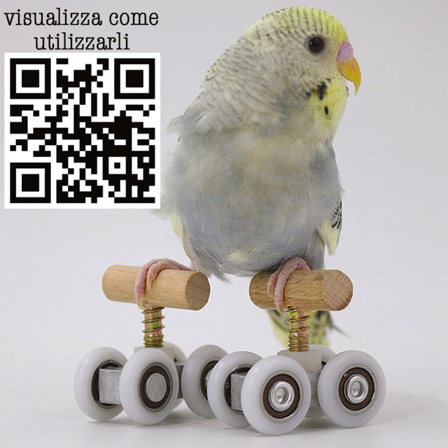 Gioco mini roller skates per pappagallini in metallo e legno, 4 x 2 cm, confezione 2 pezzi