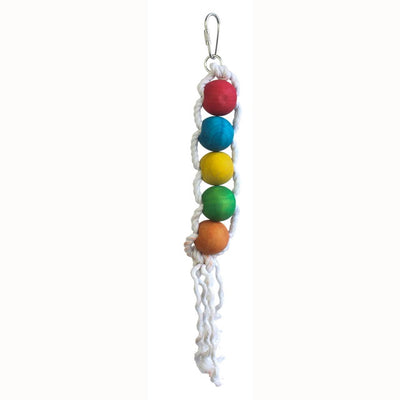 Gioco bird balls in legno e corda per uccelli, 4 x 25 cm, con sfere colorate e corda naturale