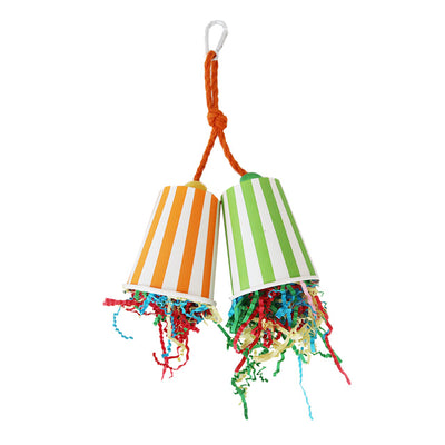 Gioco pendente con bicchierini in carta colorata per uccelli, dimensioni 26 x 15 cm