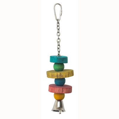 Gioco bird in legno color con catenella e campanella, 6 x 24 cm, per piccoli uccelli