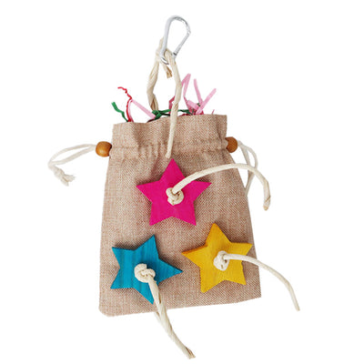 Gioco sacchetto pendente antistress per uccelli in materiali naturali, 10 x 14 cm