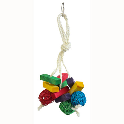 Gioco bird in legno di pioppo e rattan intrecciato per uccelli, 8 x 25 cm