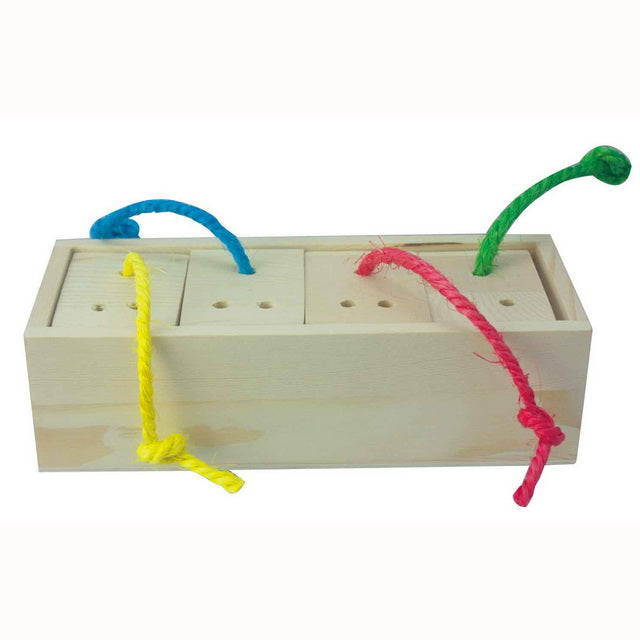 Gioco interattivo Cubok per pappagalli e conigli con cubi porta snack e corde in sisal, 21 x 8 x 6 cm