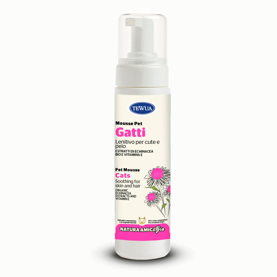 Shampoo mousse secco per gatti 200 ml, formula senza acqua e senza gas per pulizia delicata