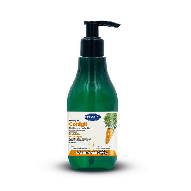 Shampoo protettivo per conigli con carota biologica idratante, flacone da 250 ml