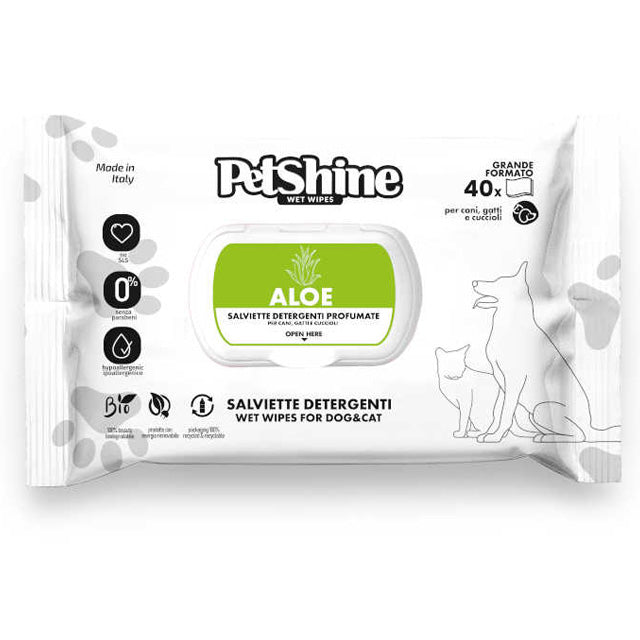 Salviettine detergenti profumate aloe per cani e gatti, confezione da 40 pezzi, 30 x 20 cm