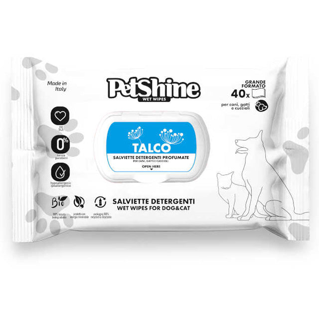 Salviettine detergenti profumate talco per cani e gatti, confezione da 40 pezzi, 30x20 cm