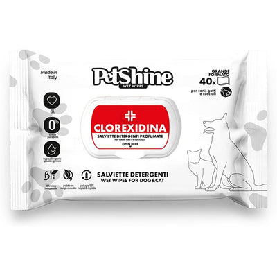 Salviette detergenti clorexidina Petshine per cani e gatti, confezione da 40 pezzi formato 30x20 cm