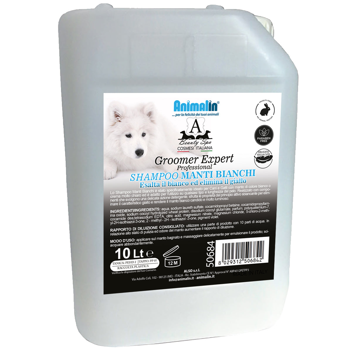 Shampoo Professional Beauty Spa per manti bianchi, tanica da 10 litri per cani e gatti