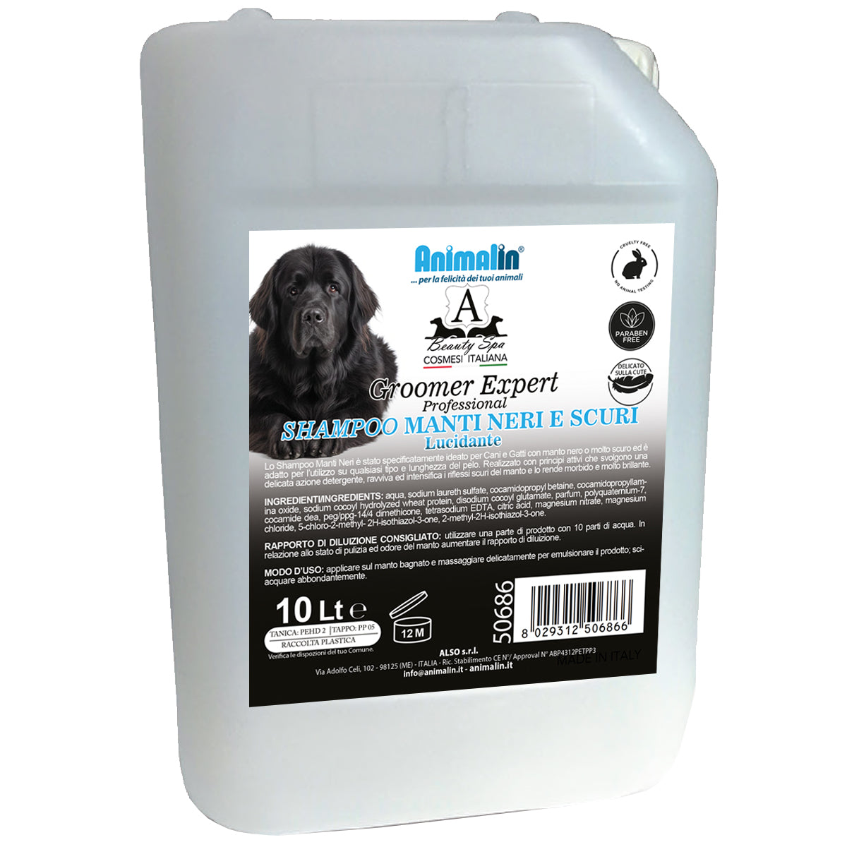 Shampoo concentrato per manti neri e scuri cani e gatti, tanica 10 litri
