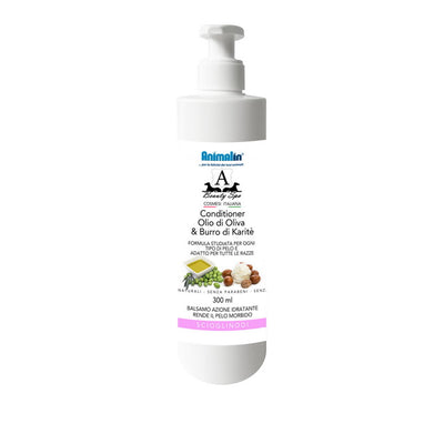Balsamo conditioner idratante per cani con olio di oliva biologico e burro di karité, azione districante e nutriente